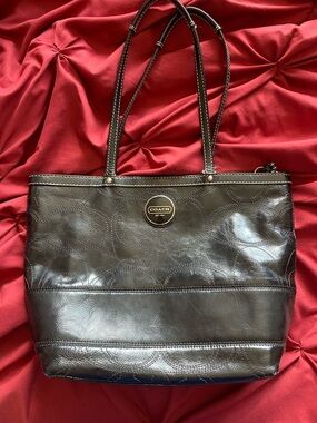 Coach Brown Leather Tote with Signature Stitching